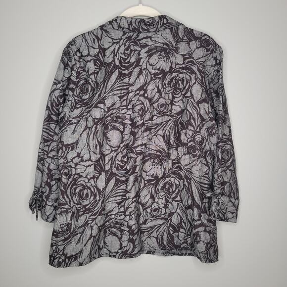 JM Collection Linen Jacket Women's Size‎ 10 Black Gray Dark Floral Button Front - Picture 7 of 14